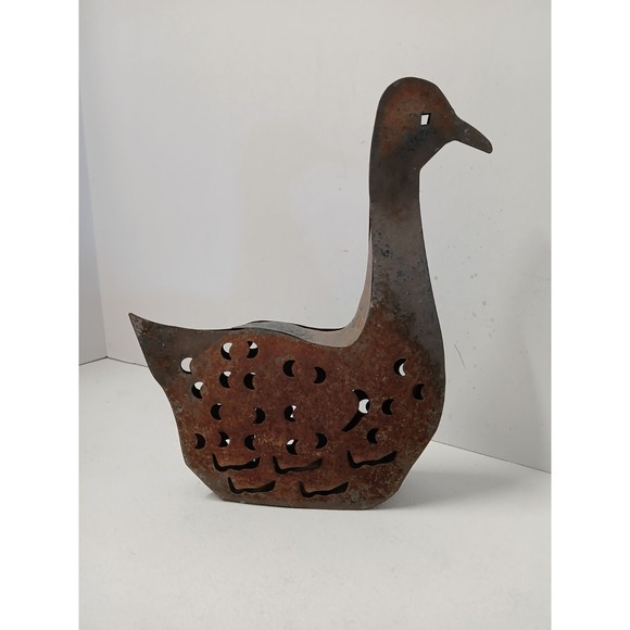 Vtg Punch Art Stars Moon Sitting Metal Goose Tea light Candle Holder Lantern - Picture 3 of 6